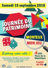 Journée du patrimoine ''Monteux Mon jeu''. Le samedi 15 septembre 2018 à MONTEUX. Vaucluse. 
